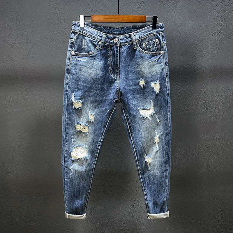 Nine-point jeans with holes fo - огляд і ціна Men'S Shoes With Jeans